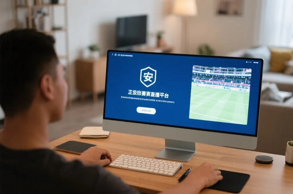观赛前在笔记本电脑上核对正规直播平台入口的场景